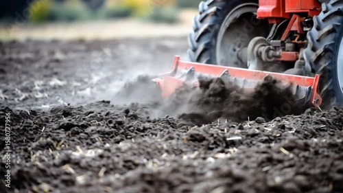Tractor tilling dark soil