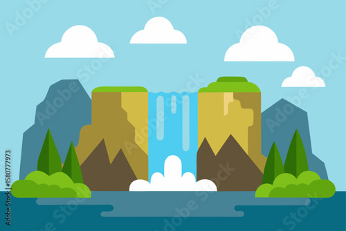 waterfall with rocks nature landscape vector