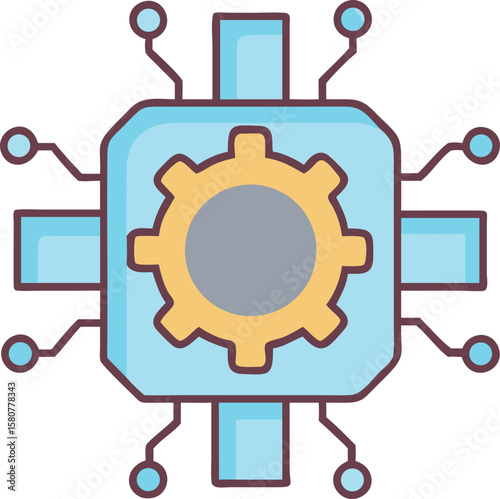 AI and Engineering Icon with Gear and Brain Half
