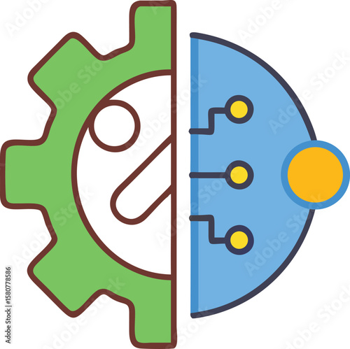 Half Brain Half Gear Icon Symbolizing Human and Machine Intelligence
