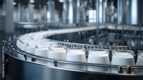 Modern factory yogurt production  ensuring sterile conditions for quality and safety