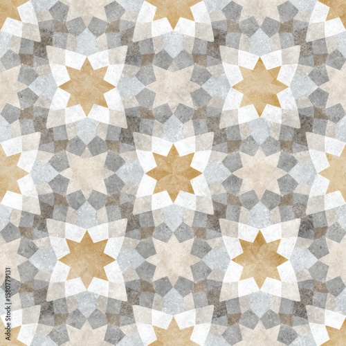 Serene Symmetry: Seamless Star and Polygon Islamic Patterns in Soft Concrete Textures on Minimal Layout