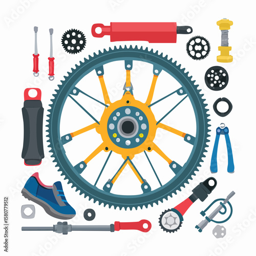 Organized Bicycle Spare Parts A Detailed Vector Illustration for Maintenance and Repair Resources