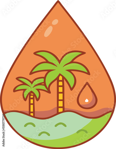 Tropical Island in a Teardrop Terrarium Icon. Conceptual vector for preserving nature or a dream vacation.