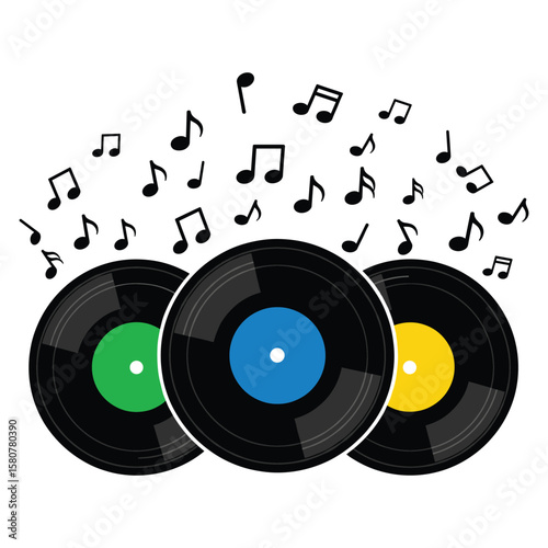 Vinyl Records with Musical Notes