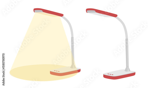 Table lamp vector. School supplies clip art. Back to school. Desk lamp. Lighting equipment clipart set in flat cartoon style isolated on white background.