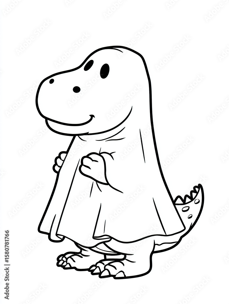 Obraz premium Dinosaur ghost costume coloring page halloween spooky cute cartoon vector art