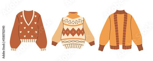 Set of warm autumn sweaters. Vector illustration.