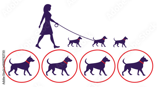 Dog Walker Silhouette with Multiple Dogs – Pet Care Vector Illustration