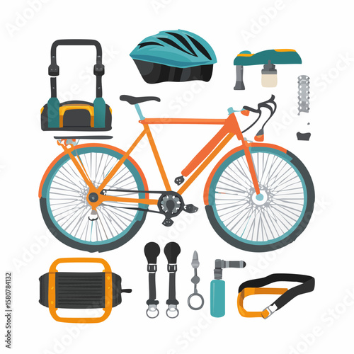 Bike Accessories Vector Touring Bicycle Equipment & Spares Illustration for Cycling Adventures