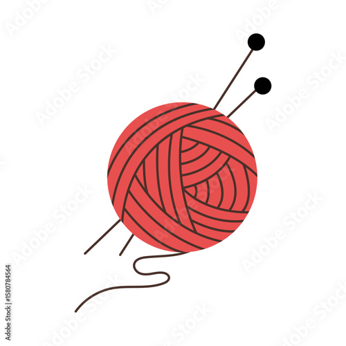 Skein of woolen threads with knitting needles. Vector illustration.