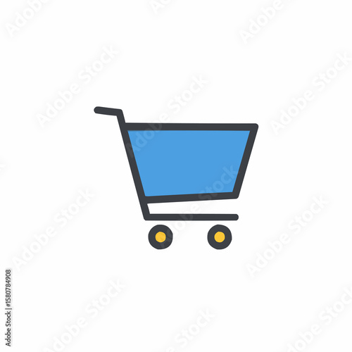 Shopping cart icon with blue fill and outline design for online store concept