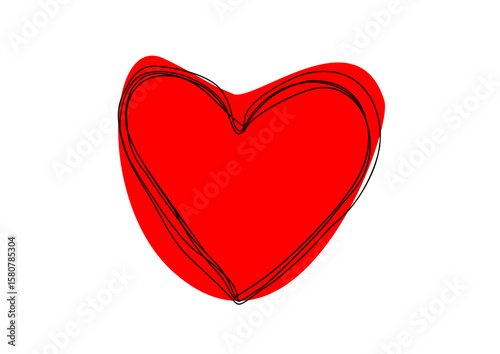 Hand drawn vector heart with red blob sketch minimalistic continuous one line art symbol for love relationships kindness romance healthcare awareness concept isolated on transparent background