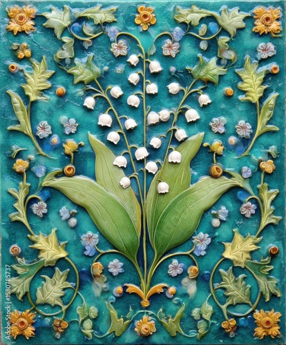 Elegant Lily of the Valley Ornamental Tile with Vintage Botanical Design