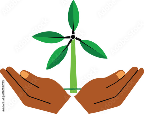 Hands are gently cradling or presenting small, green plants, symbolizing growth and care