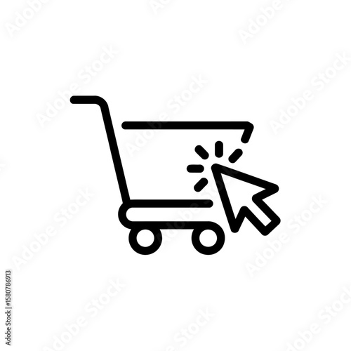 Shopping cart icon with a cursor clicking on it representing online shopping