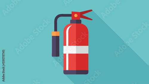 A red fire extinguisher with a black handle. The image is on a blue background. The fire extinguisher is a symbol of safety and preparedness