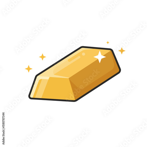 A shiny gold bar illustration on a white background, perfect for adding a touch of luxury and wealth to any design project, with sparkling accents.