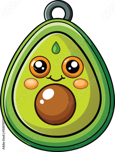 Avocado Shaped Locket with Heart Pit in Kawaii Style on White Background