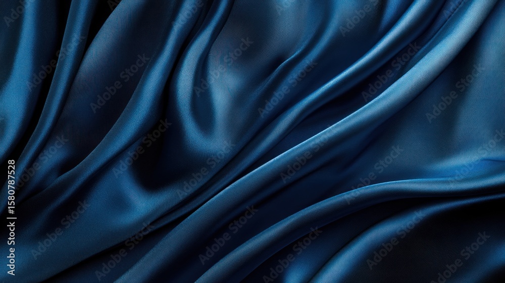 Obraz premium Close-up view of deep blue silk fabric with flowing folds.