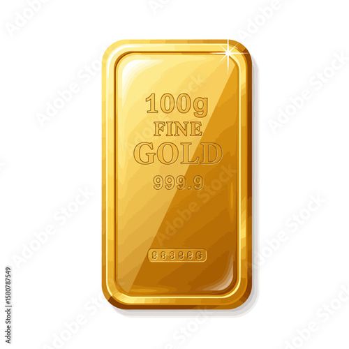 A gleaming 100 gram gold bar with fine purity markings, isolated on a clean white background, symbolizing wealth and investment.