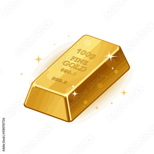 A gleaming illustration showcases a gold bar, highlighting wealth, investment, and financial success against a clean, white background, representing value.