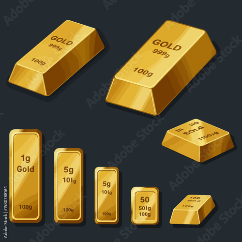 Various sizes of pure gold bars and ingots are meticulously displayed, representing financial security and valuable precious metal assets.