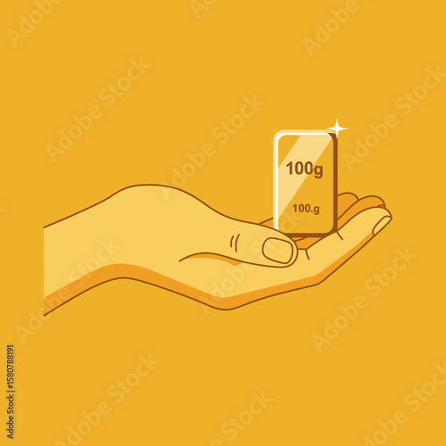A hand holds a gold bar, showcasing a 100g investment.