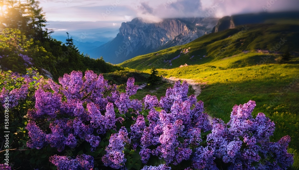 Obraz premium flowers small purple flower blossom vertical photo of lilac floral in nature landscape explore hike hiking travel outdoors
