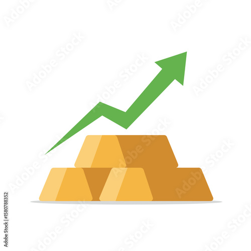 Rising gold price graph, showing growth and success in the market, with gold bars symbolizing wealth and financial prosperity. Ideal for business and finance concepts.