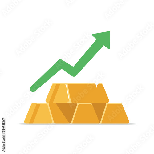 A graphic illustration depicts gold bars with an upward-pointing green arrow, representing growth and financial success on a white background.