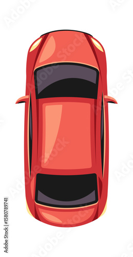 Red hatchback car top view