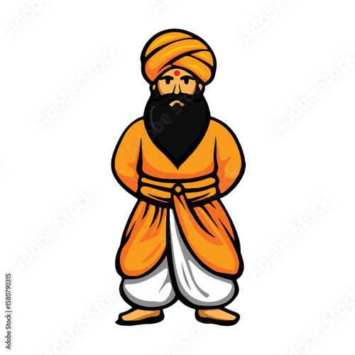 Sikh Clipart illustration, Sikh man, traditional attire, sherwani, turban