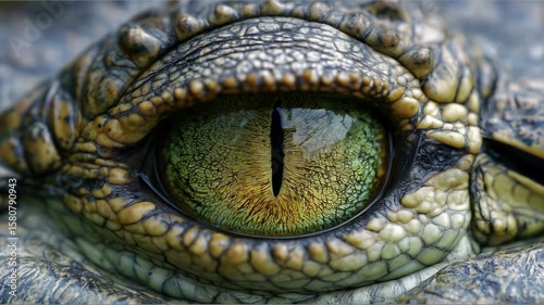 Blinking eye of a crocodile, dragon, or dinosaur — realistic reptile close-up animation