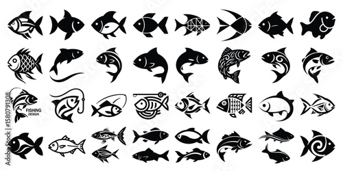 Fish logo icon set vector, different kinds of Fish Silhouette