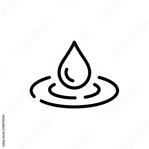 Simple line art icon of a water drop creating ripples on a surface