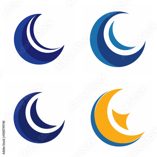 Four abstract crescent shapes in blue and orange on white vector