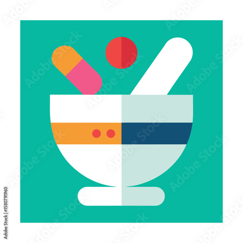Pharmacy Icon with Mortar Pestle and Pills Design