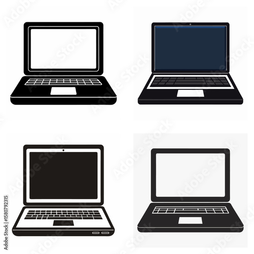 Four Laptop Icons with Different Screen Colors and Styles computer technology
