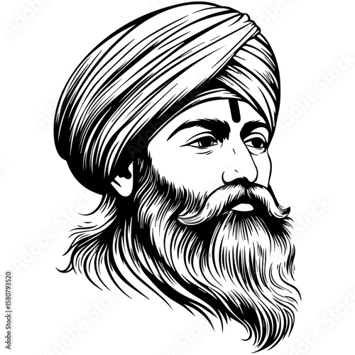 Sikh Clipart illustration, Sikh man, traditional attire, sherwani, turban