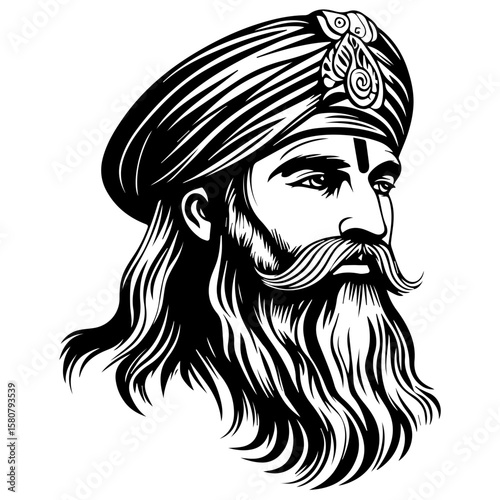 Sikh Clipart illustration, Sikh man, traditional attire, sherwani, turban