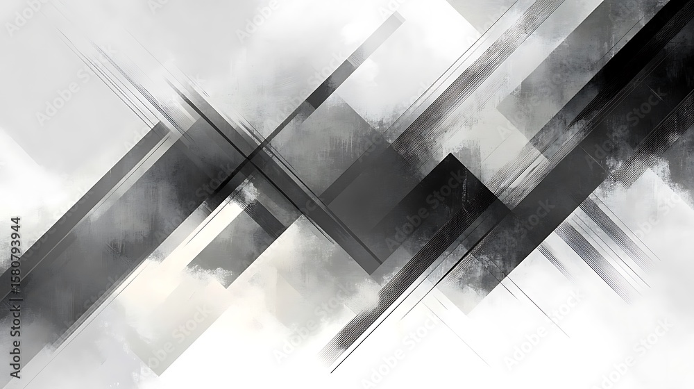 Obraz premium Dynamic interplay of geometric shapes and ethereal textures in monochrome style