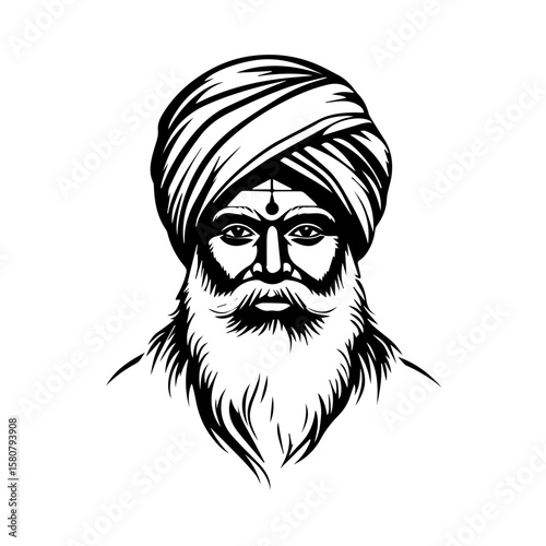 Sikh Clipart illustration, Sikh man, traditional attire, sherwani, turban