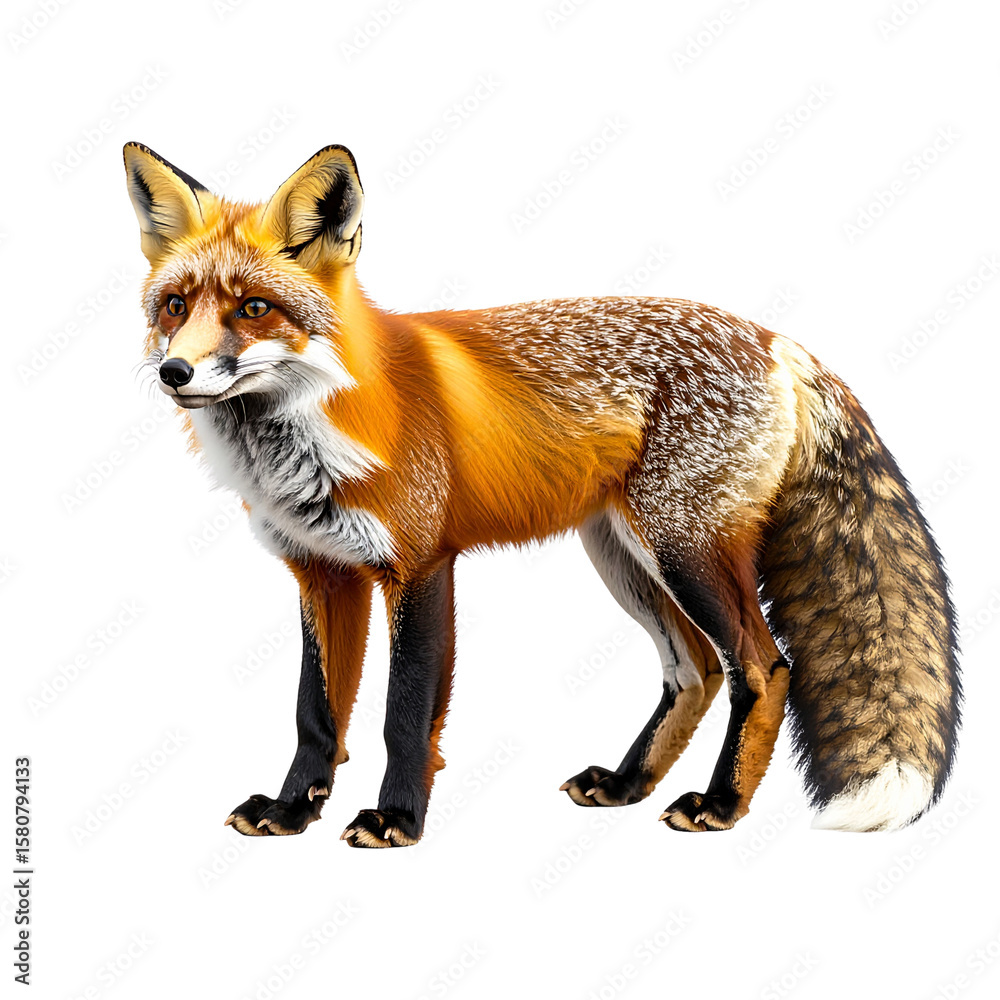 Fototapeta premium Curious Red Fox in Side Profile Pose, isolated on a transparent background