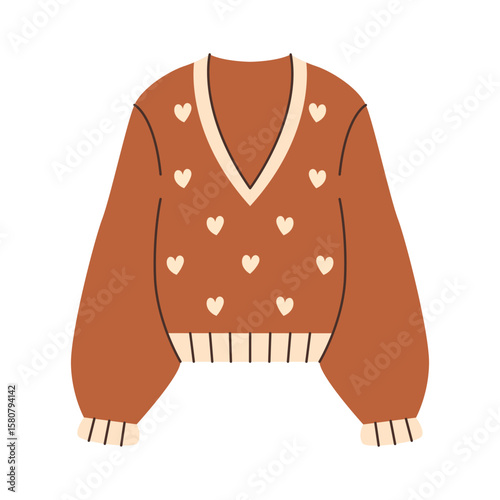 brown sweater with white hearts design clip art preview