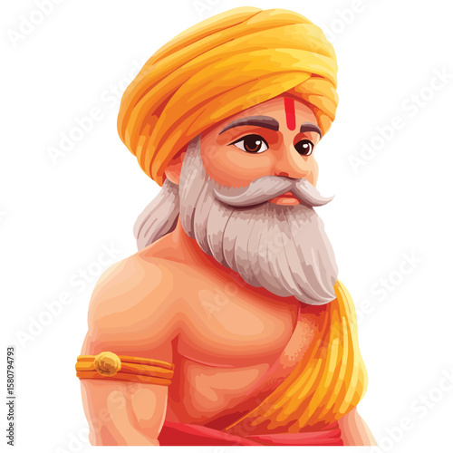 Sikh Clipart illustration, Sikh man, traditional attire, sherwani, turban