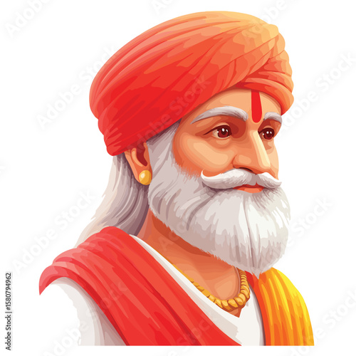 Sikh Clipart illustration, Sikh man, traditional attire, sherwani, turban