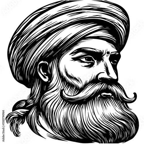 Sikh Clipart illustration, Sikh man, traditional attire, sherwani, turban