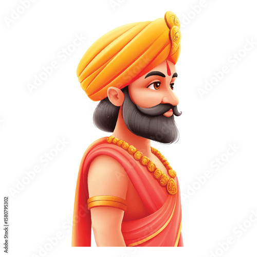 Sikh Clipart illustration, Sikh man, traditional attire, sherwani, turban