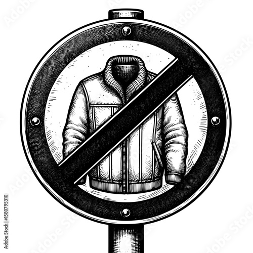 Prohibition sign illustrating jacket in black-and-white style